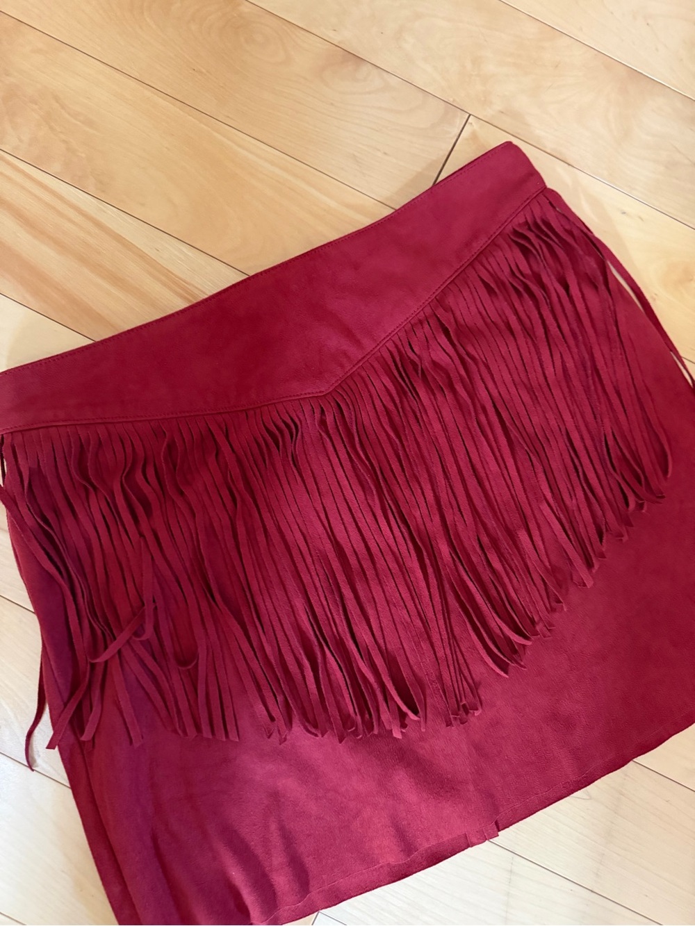 Forever 21 Burgundy Faux Suede Fringe Mini Skirt Womens Medium Western Boho - Picture 2 of 7